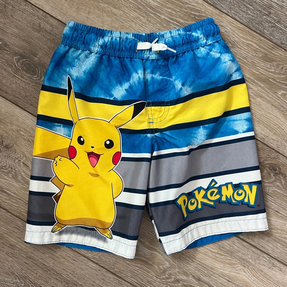 Pikachu Boys' Blue & Yellow Swim Trunks kids size S